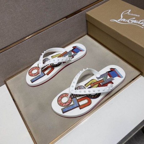 Christian Louboutin 남성 스파이크 플립플롭 패턴 화이트 CL 신발장