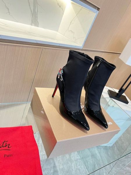 Christian Louboutin 제품 Joli100mm 특허 사틴 크리스탈 치장된 블랙