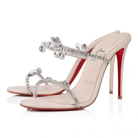 Christian Louboutin 그냥 여왕 100mm 뮬 Pvc 가죽 Leche CL 신발장