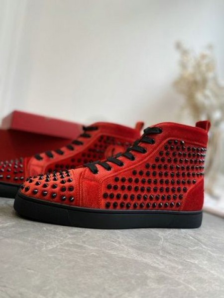 Christian Louboutin Louis Orlato 높은 최고 운동화 스파이크 Veau Velous 블랙