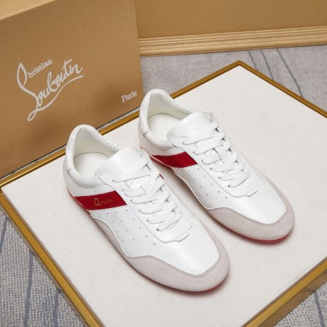 Christian Louboutin My K 낮은 도나 플랫 운동화 스웨드 가죽 흰색 빨강