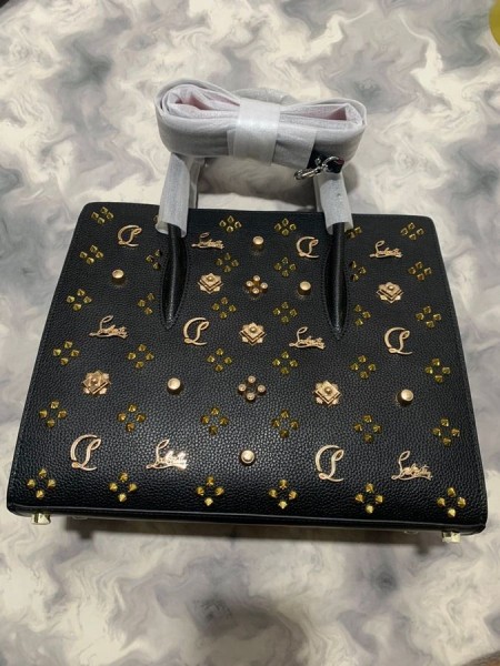 Christian Louboutin Paloma 중 최고 손잡이를 가진 송아지 및 골드 스파이크 Loubinthesky 블랙