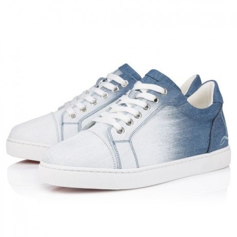 Christian Louboutin 재미 비에이라 남성 스니커즈 데님 솔질하는 효과 Denim