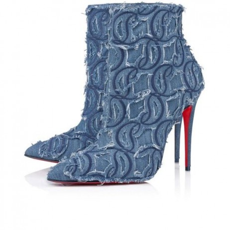 Christian Louboutin 이트 부티 Toile 데님 Brode100Mm 저렴한 부츠에 데님 Louboutin 자수