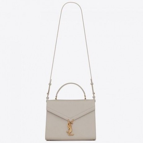 Saint Laurent Cassandra 매체 부대 화이트 그레인 가죽 Saint Laurent 가방