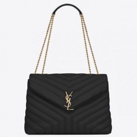 Saint Laurent Loulou 매체 부대에 까만 가죽 미니바 Saint Laurent 가방