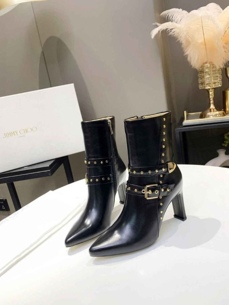 Jimmy Choo 발목 부팅 92mm 뾰족한 리벳 장식 블랙