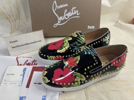 Christian Louboutin Pik 보트 스파이크 슬립 운동화 꽃무늬 송아지를 가죽 다