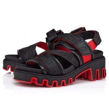 Christian Louboutin 여름 언덕 35Mm 샌들 Nappa 가죽 Neopren 고 리본을 검정 CL 신발