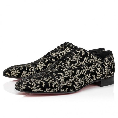 Christian Louboutin Greggy 병아리 아파트 벨벳 로열 자수를 블랙 CL 신발