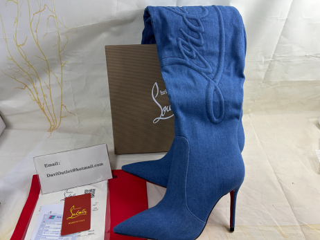 Christian Louboutin 케이트 보타 알타 Loubijeans100Mm 부츠에 데님 Louboutin 돋을새김하는