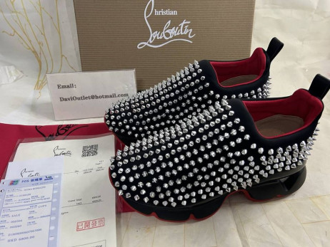 Christian Louboutin 핀 양말 스니커즈는 네오프렌 블랙 실버 스파이크