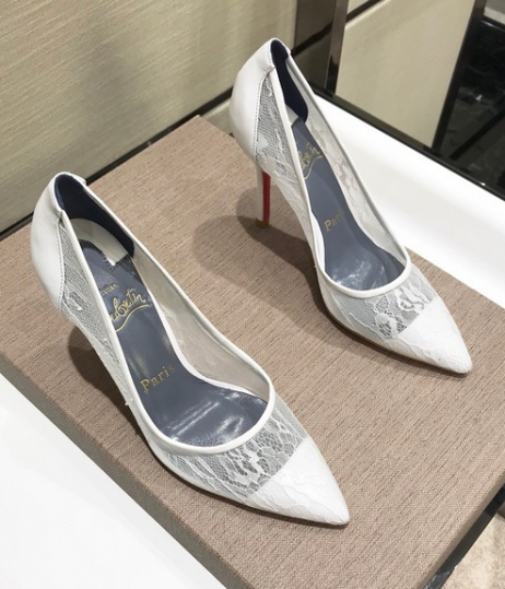 Christian Louboutin Follies 100mm Pumps Florale Lace White