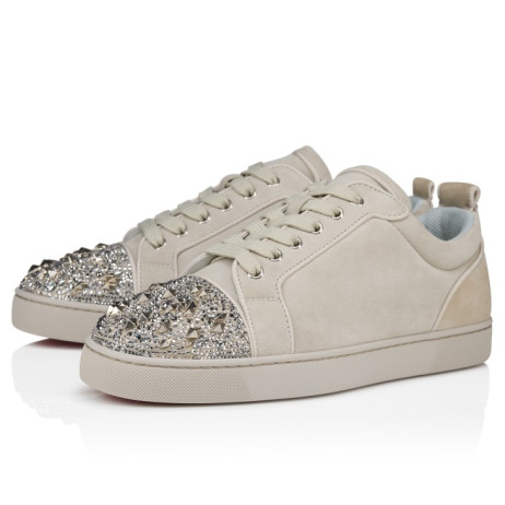 Christian Louboutin Louis Junior P Strass Eternity Sneakers Veau Velours Albatre