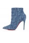 Christian Louboutin 이트 부티 Toile 데님 Brode100Mm 저렴한 부츠에 데님 Louboutin 자수