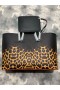 Christian Louboutin East West Cabata Tote 송아지 저 표범 인쇄 스파이크 Christian Louboutin 가방