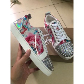 Christian Louboutin 루이스 주니어 스파이크 저렴한 최고 운동화를 박판으로 만들어진 가죽은 꽃 인쇄