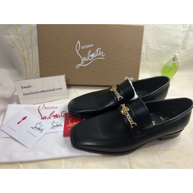 Christian Louboutin Mj Moc 퍼 남자 종아리에 가죽 검정 CL 신발
