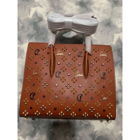 Christian Louboutin Paloma 중 최고 손잡이를 가진 송아지 및 골드 스파이크 Loubinthesky 어두운 갈색