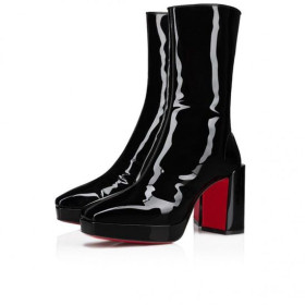 Christian Louboutin Alleo90Mm 저렴한 부츠 부드러운 특허 송아지를 가죽 검정 Christian Louboutin Shoes