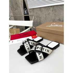 Christian Louboutin Crossimule 가죽 샌들에 검은 백색 CL 신발