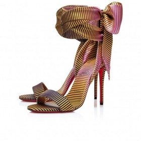 Christian Louboutin Sandale Du DéSert100Mm 끈으로 된 샌들 Aftersun 인쇄 크레페 공단 멀티컬러