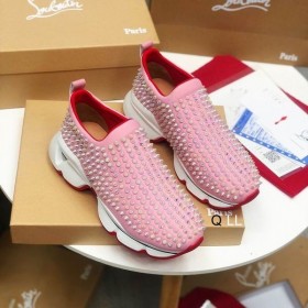 Christian Louboutin 핀 양말 여성 운동화 네오프렌 핑크 CL 신발