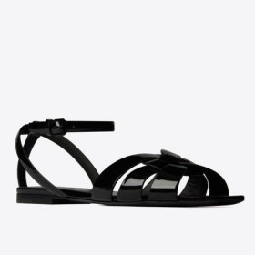 Saint Laurent 공 플랫 샌들 까만 가죽 Saint Laurent 신발