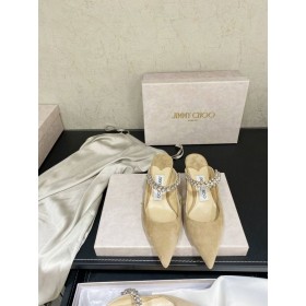 Jimmy Choo 빙 65 스웨이드 뮬 크리스탈 스트랩 Khaki