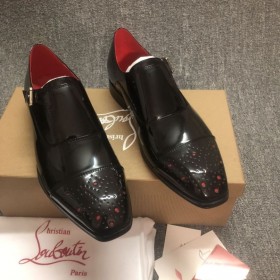 Christian Louboutin Escream 버클 옥스포드는 특허 가죽 검정 CL 신발