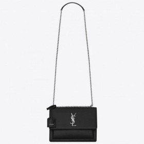 Saint Laurent 일몰 매체 부 블랙 그레인 가죽 Saint Laurent 가방
