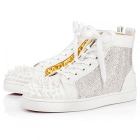 Christian Louboutin 높은 상위 제한 없음 평 Latte/금 송아지 운동화