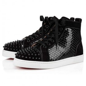 Christian Louboutin 운동화 스파이크 루 여자 블랙/블랙 스웨이드 송아지