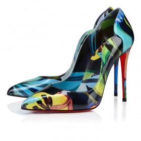 Christian Louboutin Hot Chick 100 Mm Pumps "Flower" Printed Pearlescent Patent Calf Leather Multicolor