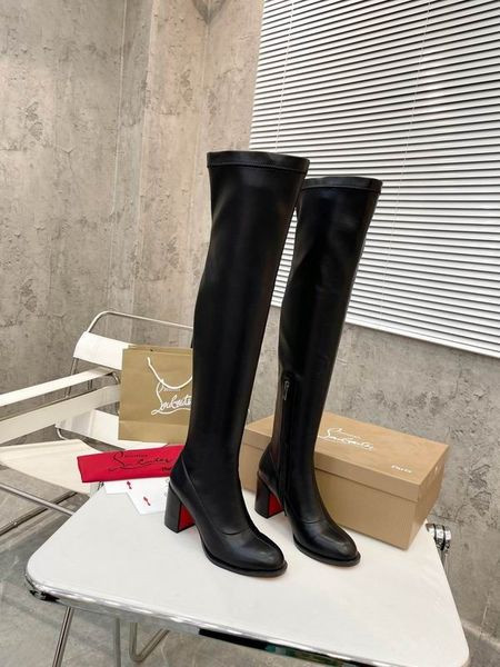 Christian Louboutin Stretchadoxa Botta Alta 70 MM Бедренные čizme od Teleće Kože Crne boje