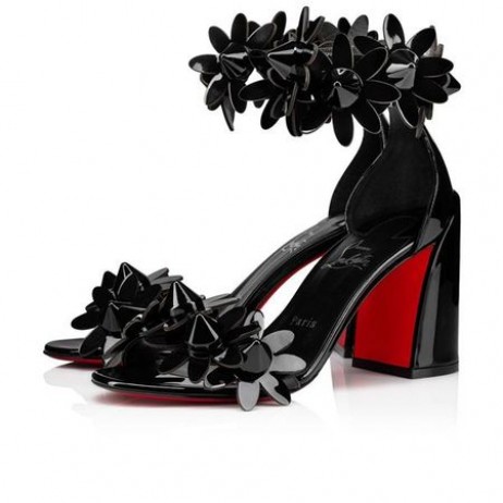 Sandala Christian Louboutin 85 mm od crne lakirane kože/lin Black