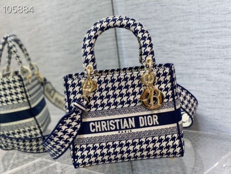 Bag Lady Dior, D-Lite 24 cm s Crno-Bijelim vezom u obliku Očnjaka noge