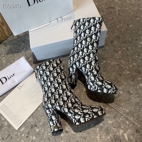 Čizme na petu sa Kosim po cijeloj površini Dior Crno Bijelo