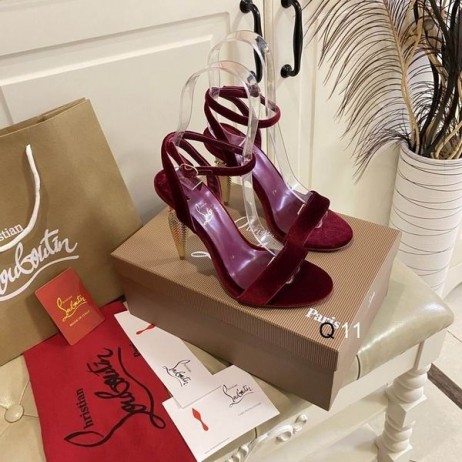 Sandala Christian Louboutin Lipqueen od Baršuna 100 mm Tamnocrvena boja