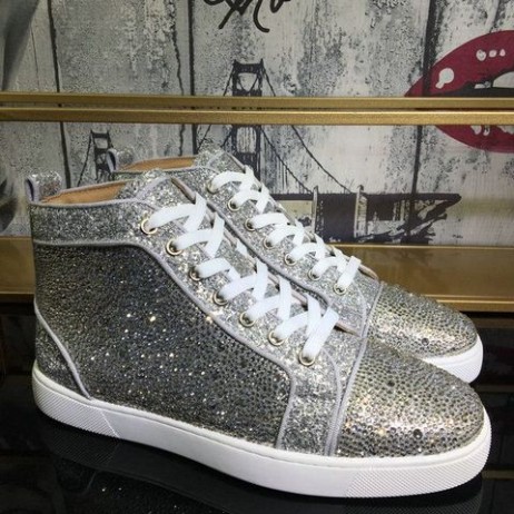 Christian Louboutin/ Ženske tenisice s visokim берцем Louis Strass antilopa i sjajnu kožu srebrne boje
