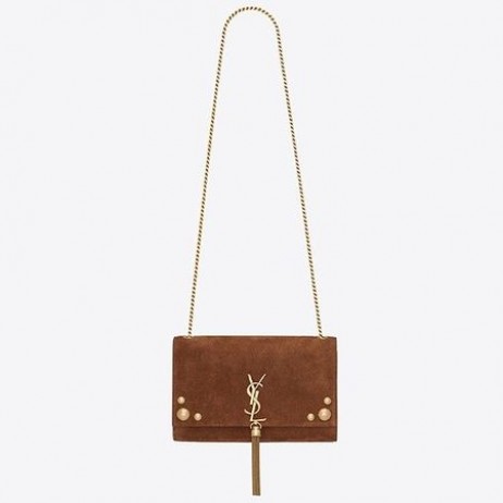 Torba za Saint Laurent Medium Kate S кисточками na Smeđe Замшевых Заклепках