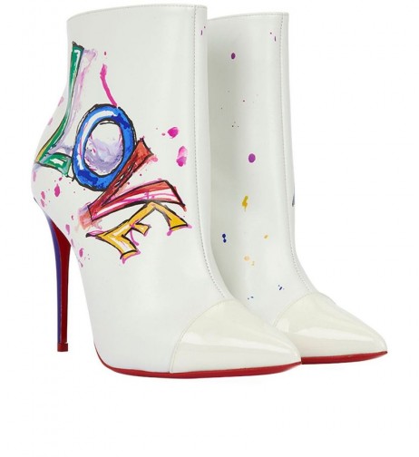 Čizme Christian Louboutin "Love Is A Boot" od teleće kože 100 mm i lakirane bijele boje