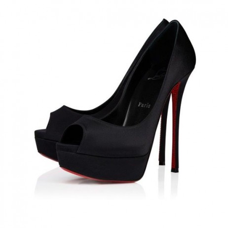Cipele-brod Christian Louboutin Lady Peep Suola Strass 150 Mm Od Krep Satena Crne Boje