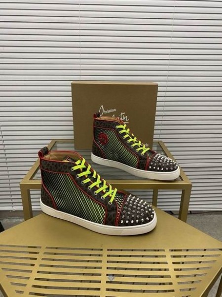 Christian Louboutin Lou Spikes Orlato - Visoke cipele od lakirane kože i platna boja boja
