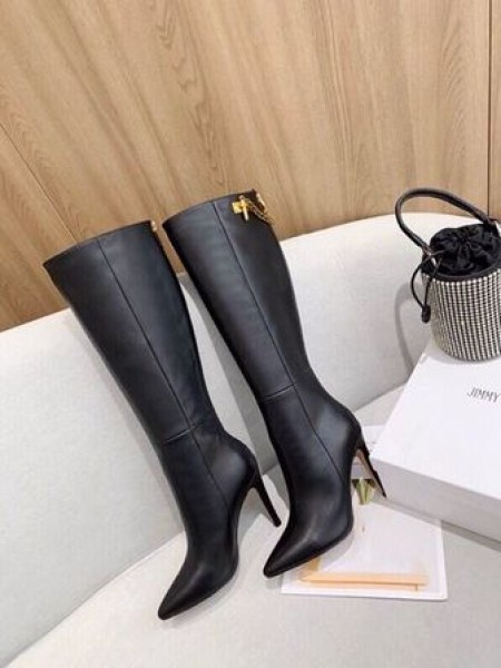 Čizme do koljena Jimmy Choo od 100-milimetarskim Teleće Kože S Logotipom sustava JC Crne Boje
