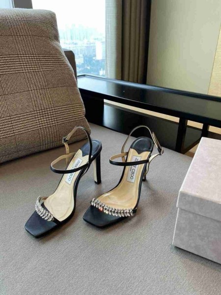 Sandale od Crne kože Jimmy Choo Meira 85 s Ukras u obliku kristala
