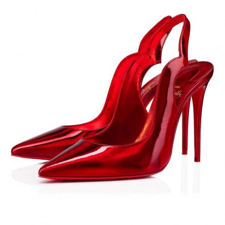 Christian Louboutin Hot Chick Cipele-Brod Sling 100 mm Od Lakirane Teleće Kože Crvene Boje