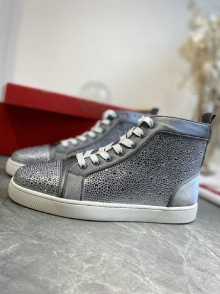 Christian Louboutin Louis Strass - Visoke cipele od kože i rhinestones sive boje