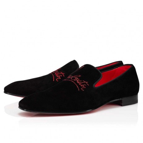 Лоферы Christian Louboutin Tamno Plave boje Sa štrasom u obliku Maslačak, Divokoza, Teleća Koža, Crna