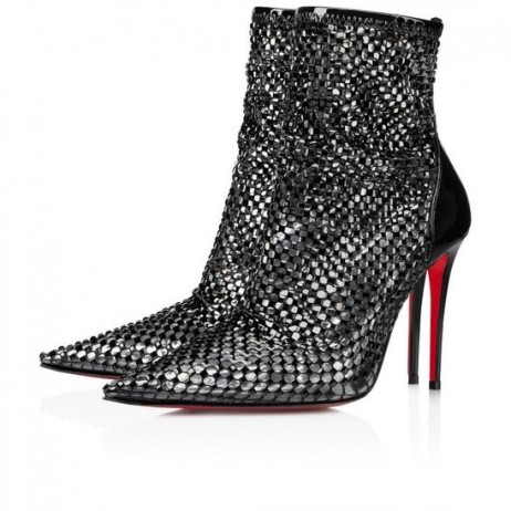 Christian Louboutin Kate Max Booty Mesh Rhinestones Trg Mreže 100 Mm I Lakirane Kože Crne Boje